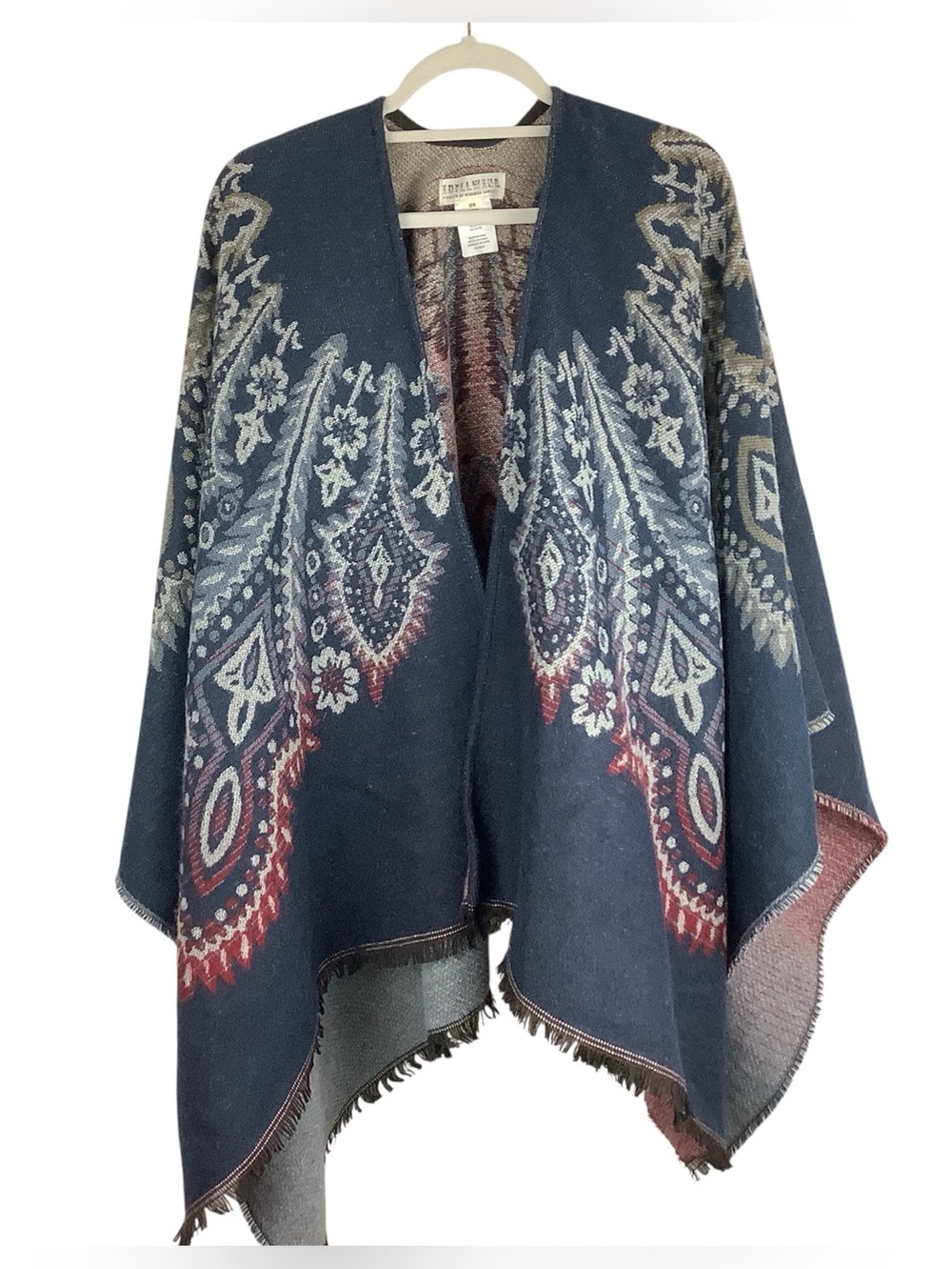 Idyllwind Blue and Burgundy Wrap Poncho
